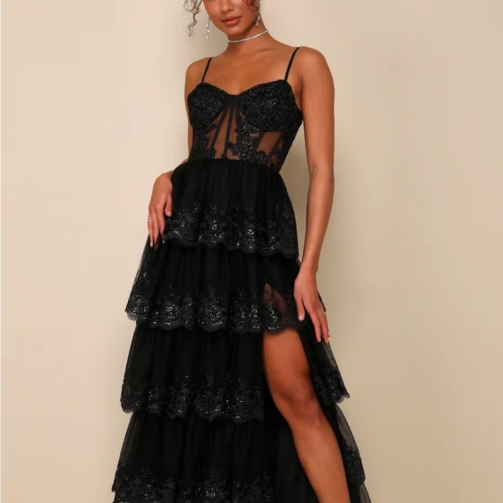 Lulus Embroidered Lace & Tulle Tiered maxi dress